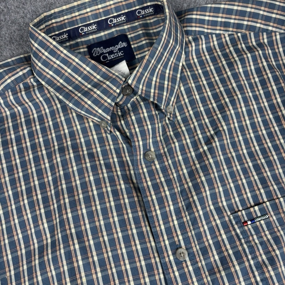 Vintage Wrangler Classic Shirt Mens XLT Plaid Button Up Short Sleeve Western